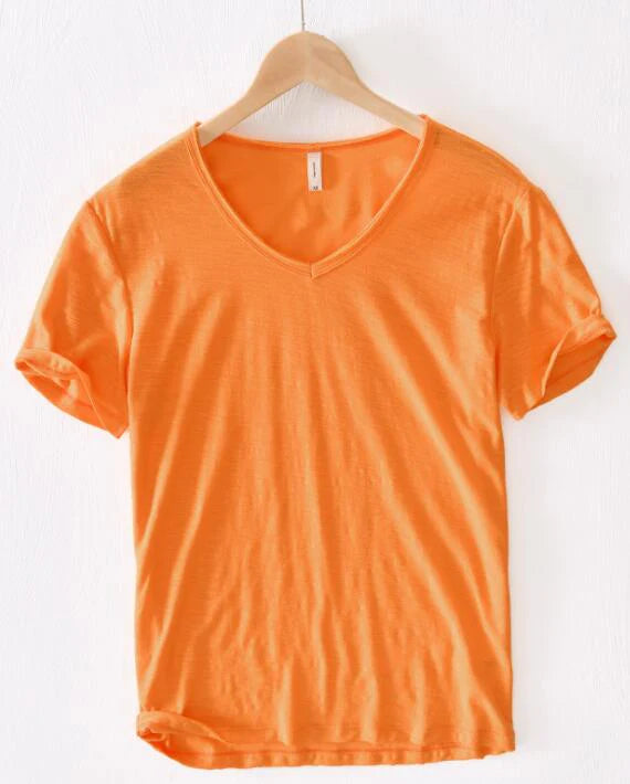 Mannen V-hals Linnen Katoenen Shirt