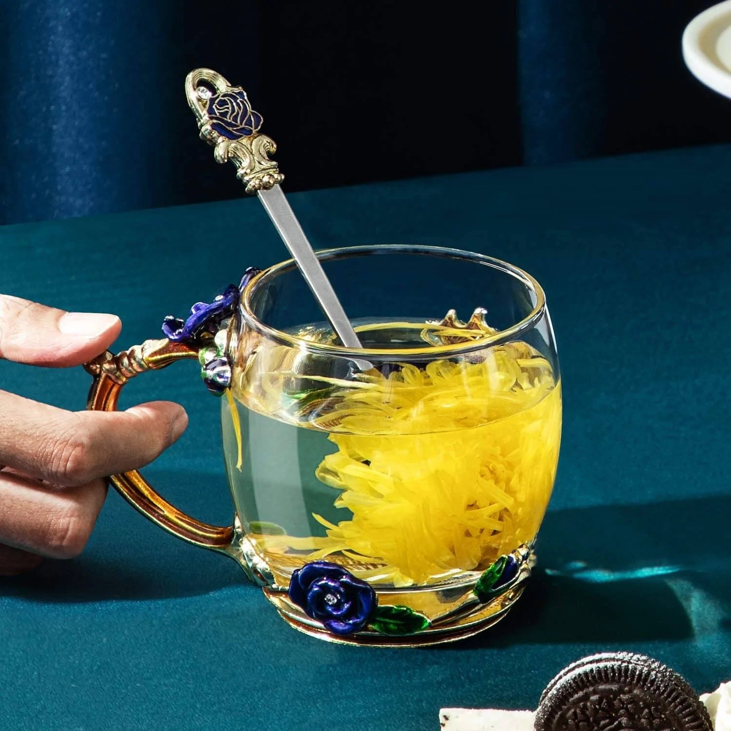 Luxe Blauwe Roos Kristallen Mok