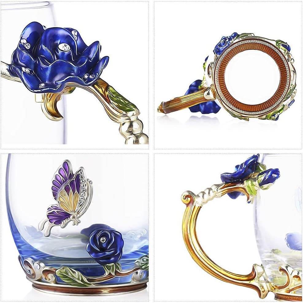 Luxe Blauwe Roos Kristallen Mok