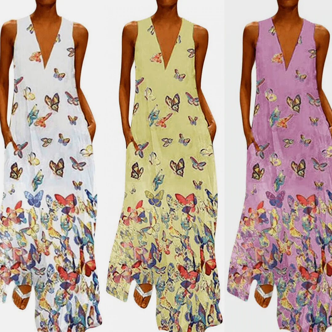 Vlinder Mouwloze Maxi Jurk