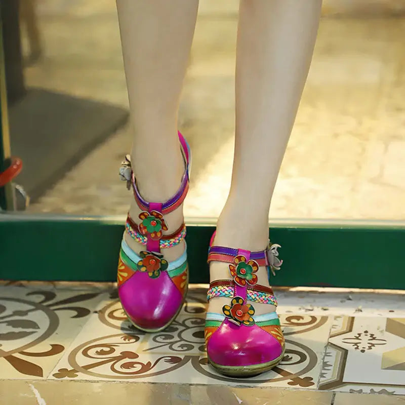 Retro Kleurrijke Leren Sandalen