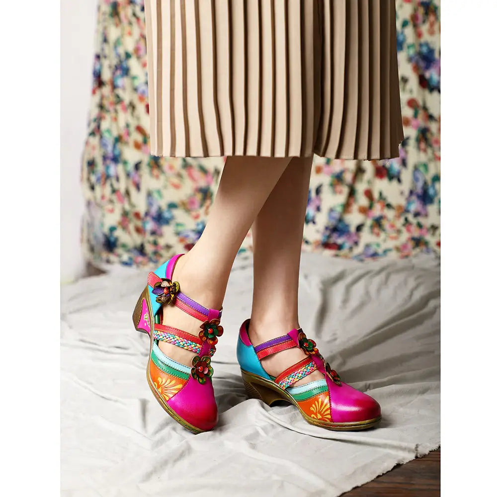 Retro Kleurrijke Leren Sandalen
