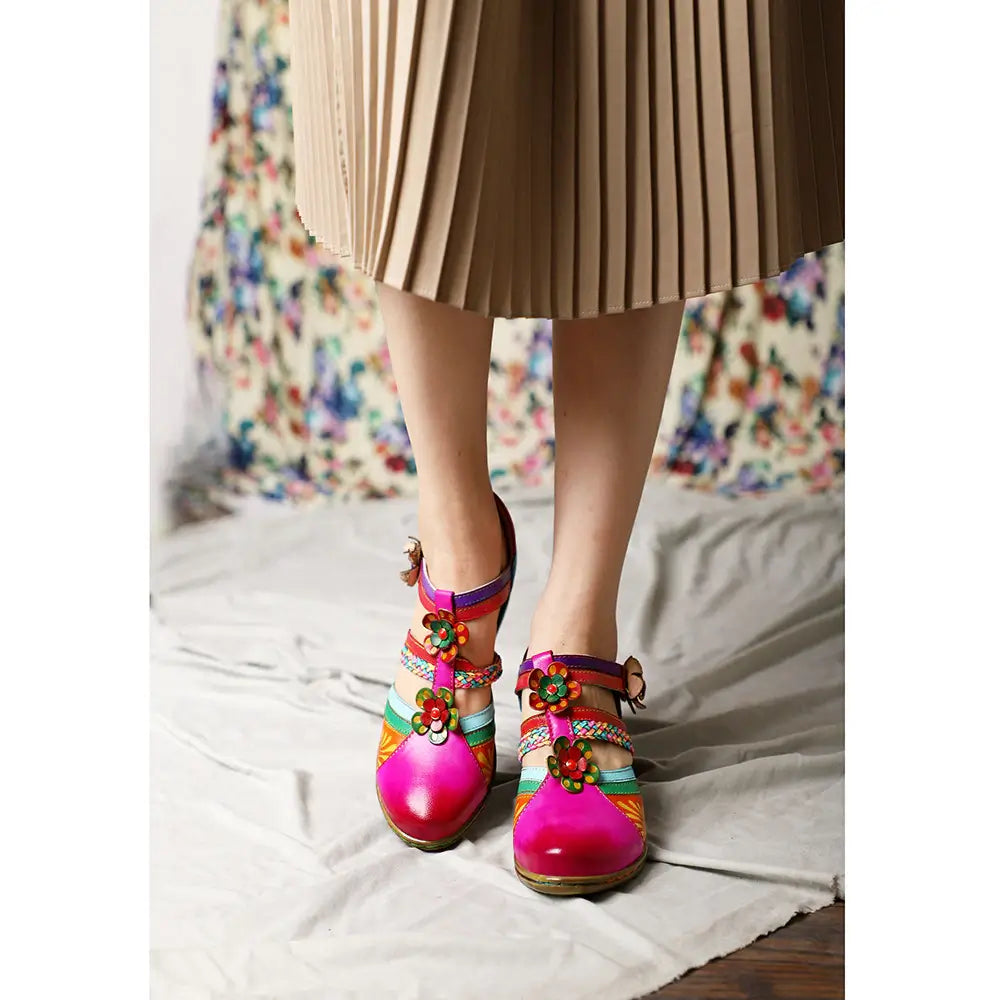Retro Kleurrijke Leren Sandalen