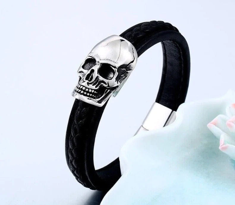 Stalen Punk Schedel Leren Armband