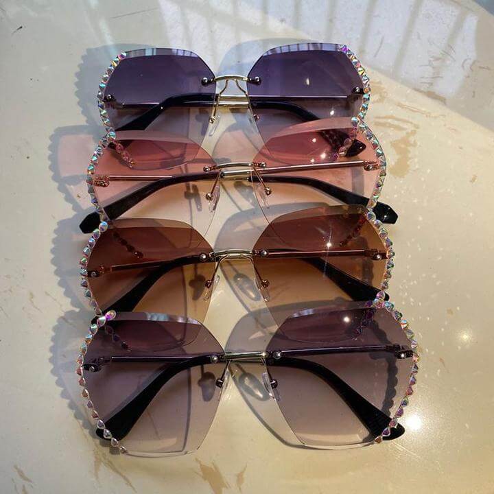 Randloze Rhinestone Zonnebril