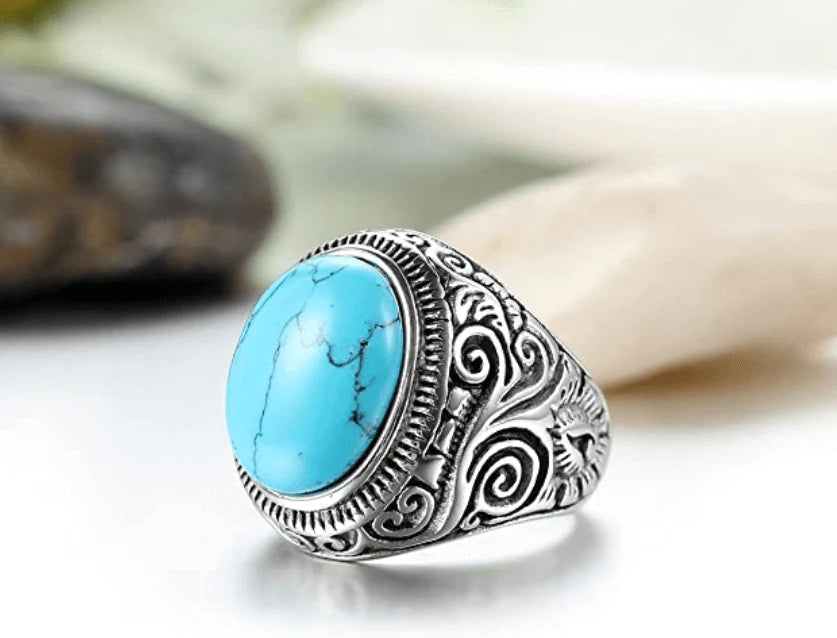 Mannen Vintage Turquoise Stone Ring