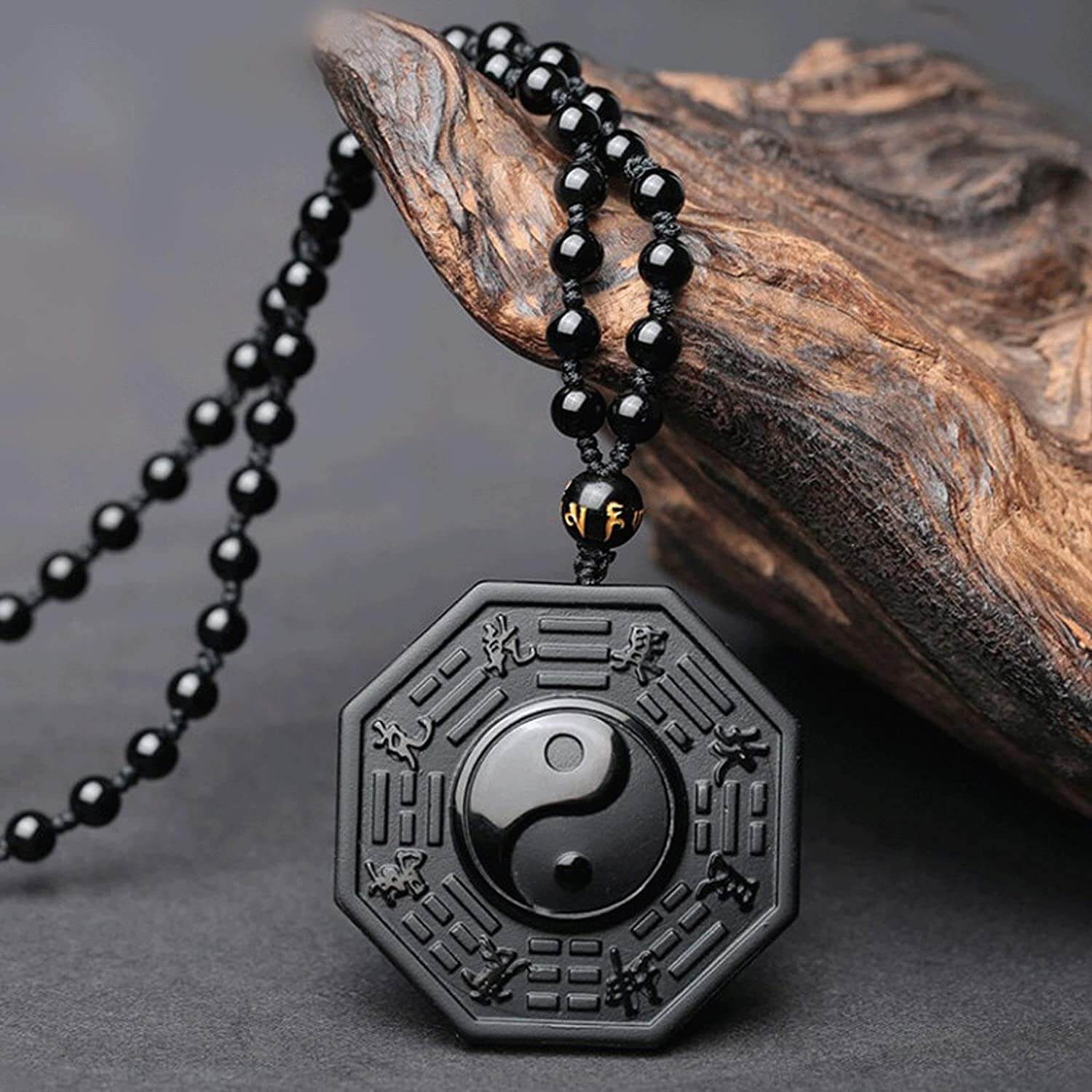 Obsidiaan Yin Yang Ketting