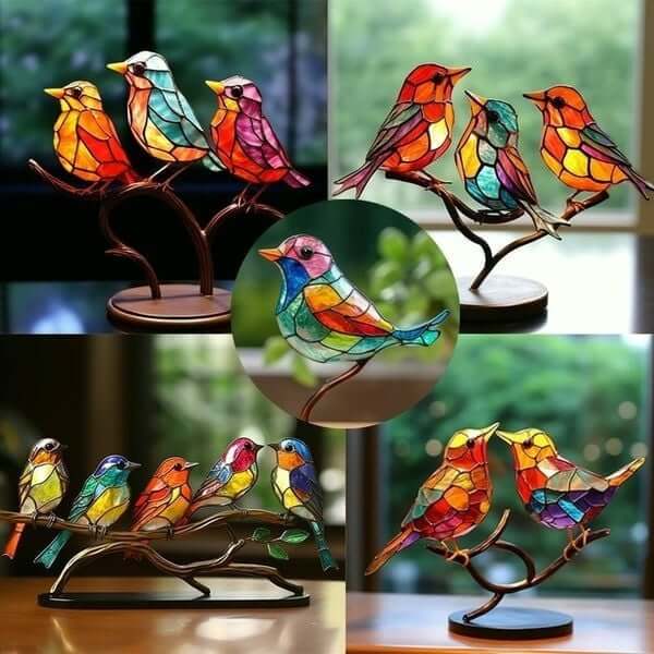 Gekleurde Vogels Op Tak Bureaubladornamenten