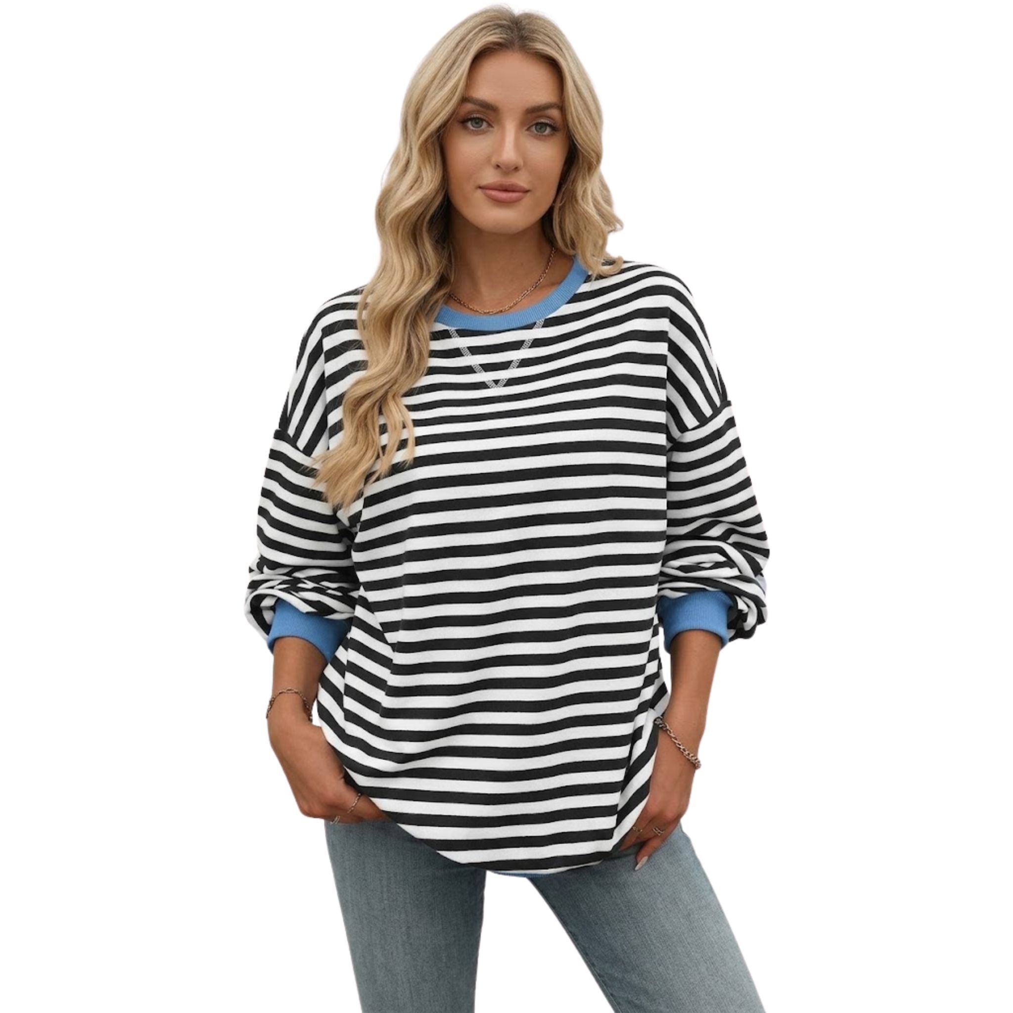 Dames Sweatshirt Met Ronde Hals Gestreept