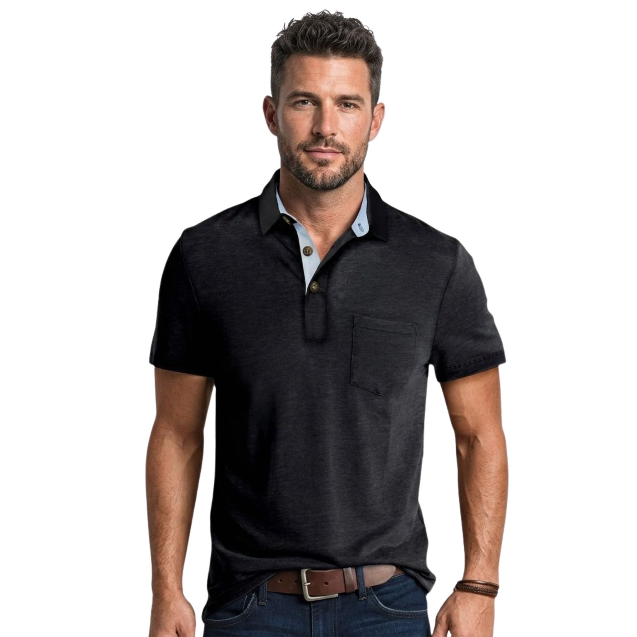 Heren Korte Mouwen Shirt Met Zak en Kleurenblok