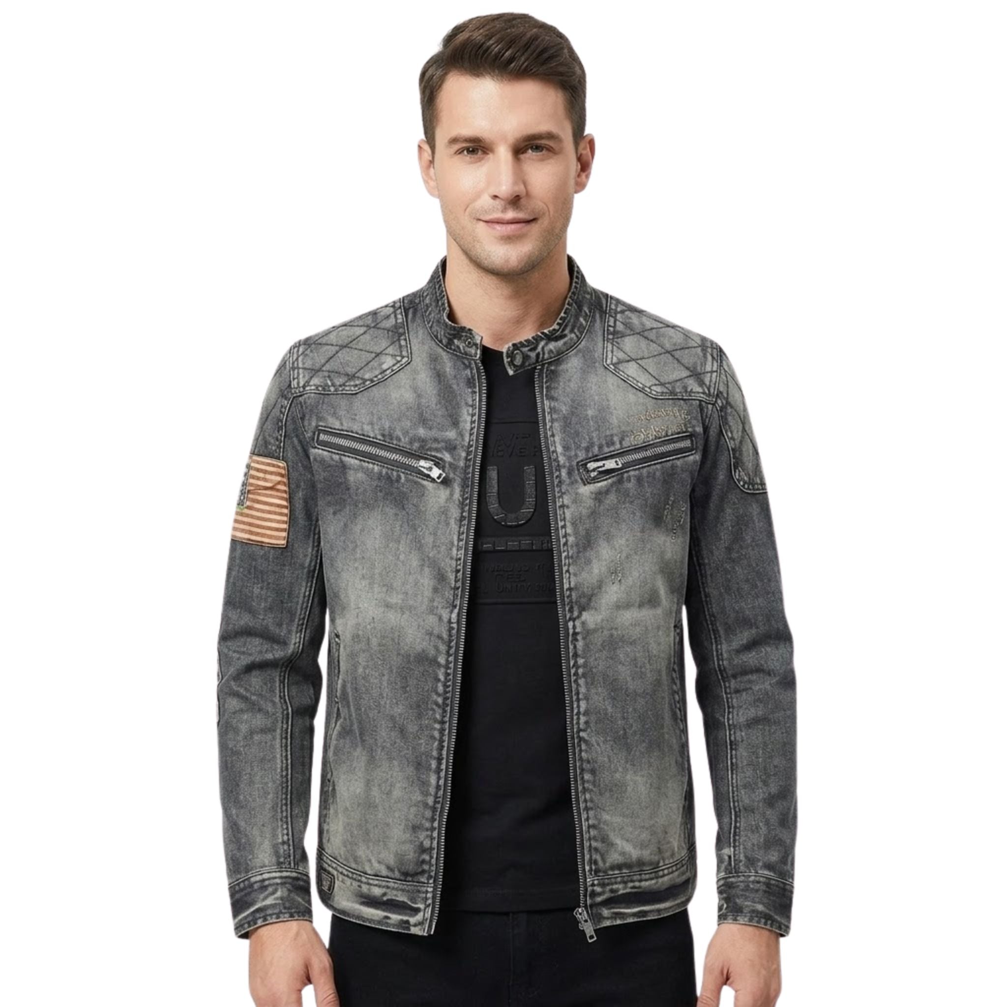 Heren Denim Jacket Slim Fit met Ritskraag