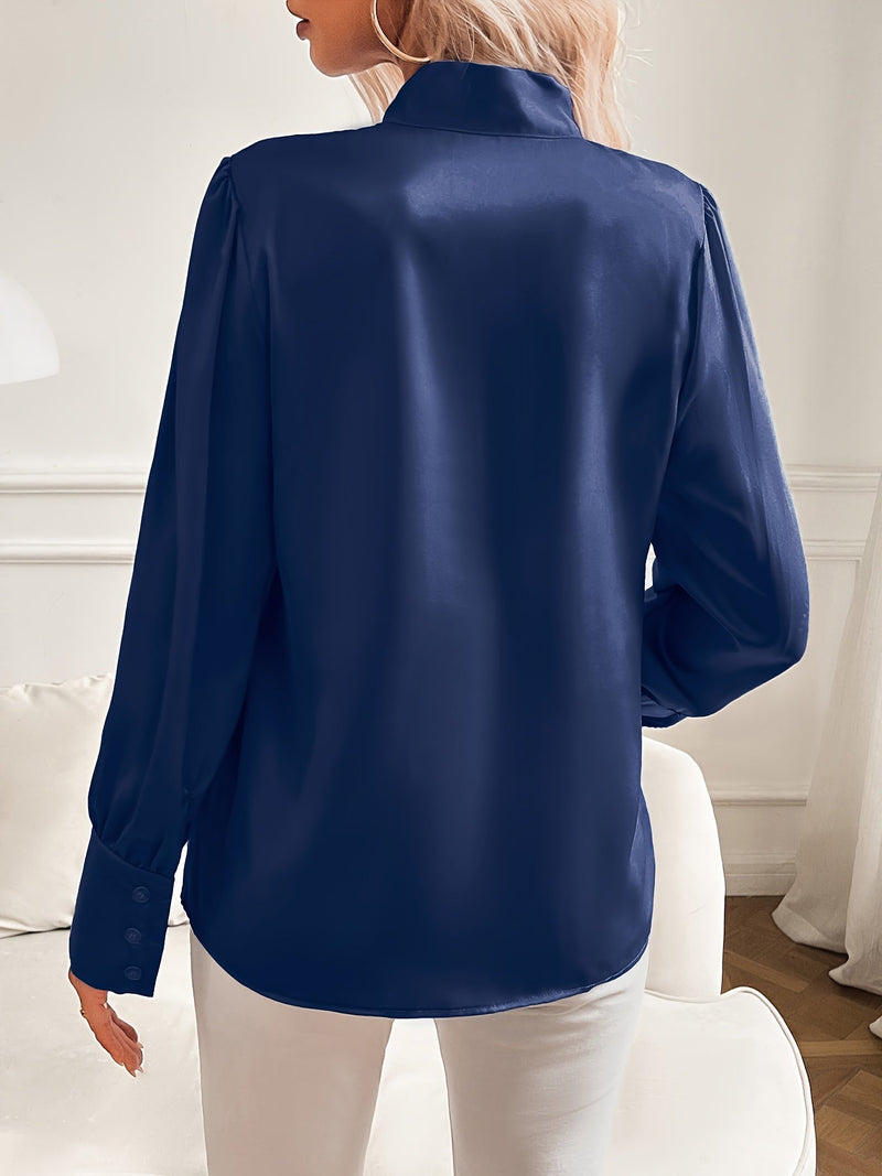 Dames Blouse Wit Lange Mouw Silkelook Klassiek Polyester Elegant-4