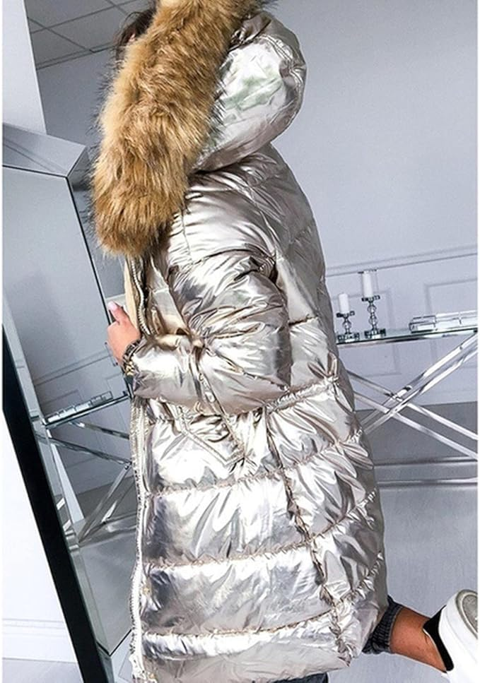 Lange Dames Jas Winter Met Bontkraag Stijlvol