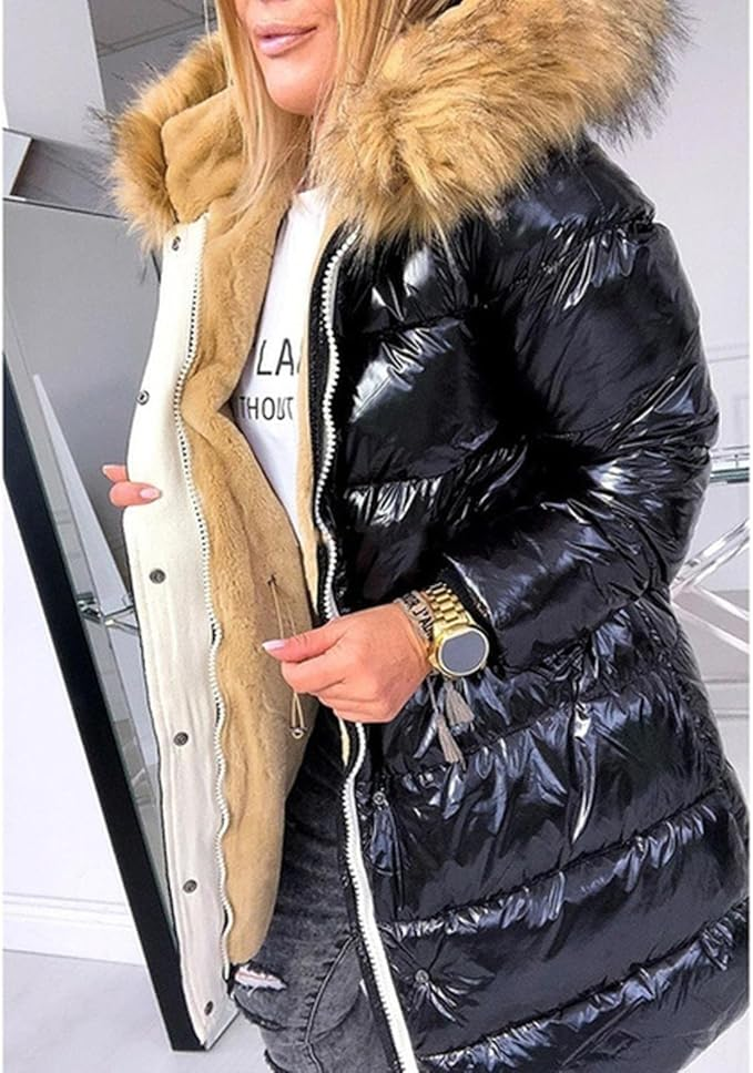 Lange Dames Jas Winter Met Bontkraag Stijlvol