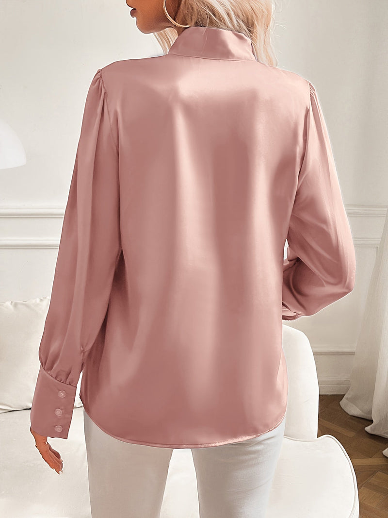 Dames Blouse Wit Lange Mouw Silkelook Klassiek Polyester Elegant-3