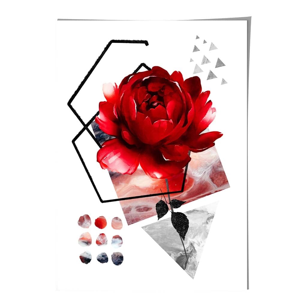Abstracte Bloem Wall Art Print met Geometrische Vormen 2