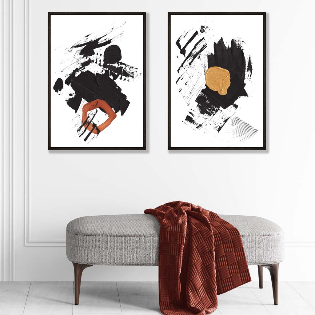 Abstracte Kunstafdrukken Set van 2 in Zwart en Geel 1