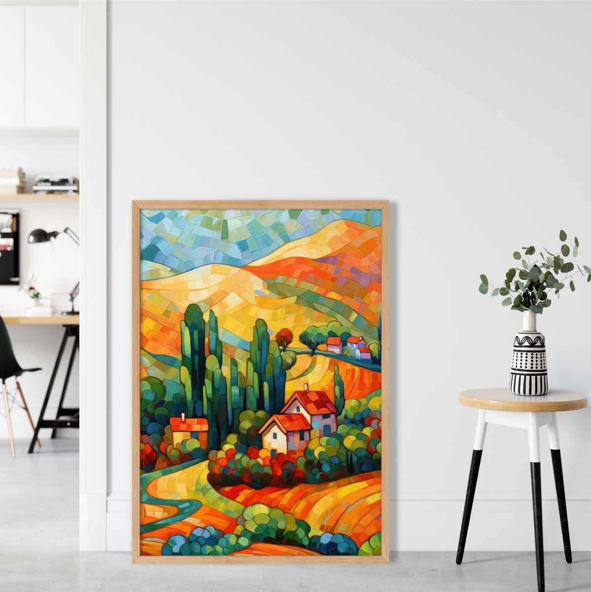 Abstracte Kunstprint Landschap met Huis 1