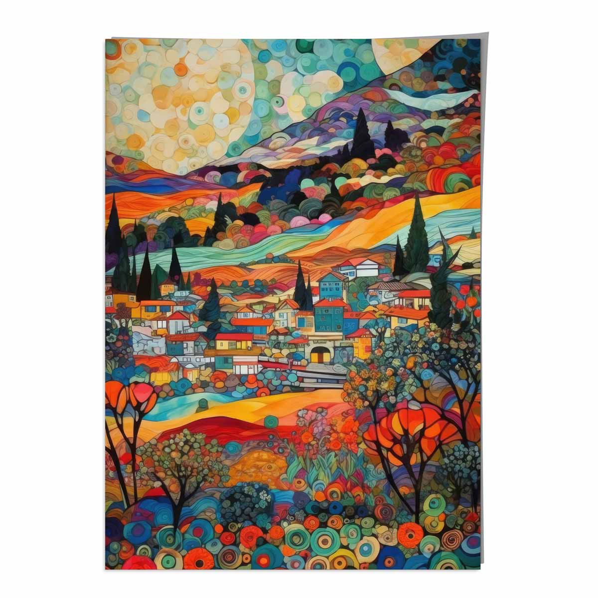 Abstracte Kunstprint Stedelijk Landschap Mozaïekstijl 0