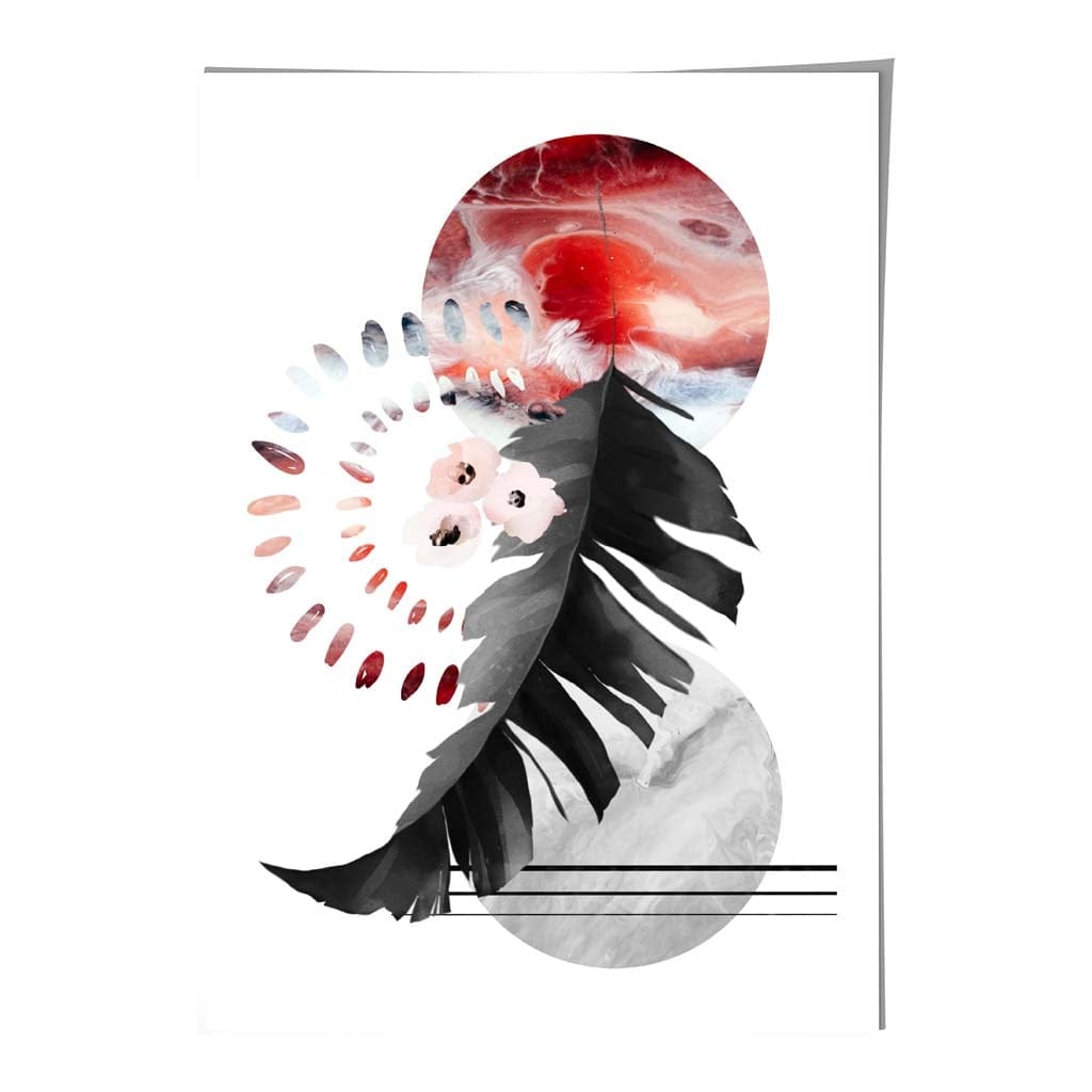 Abstracte Wandkunst in Zwart en Rood met Geometrische Patronen 0