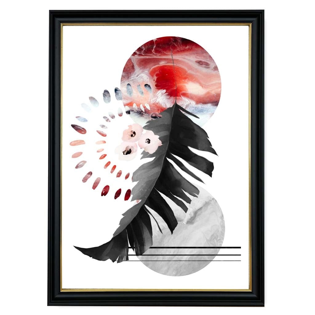 Abstracte Wandkunst in Zwart en Rood met Geometrische Patronen 1