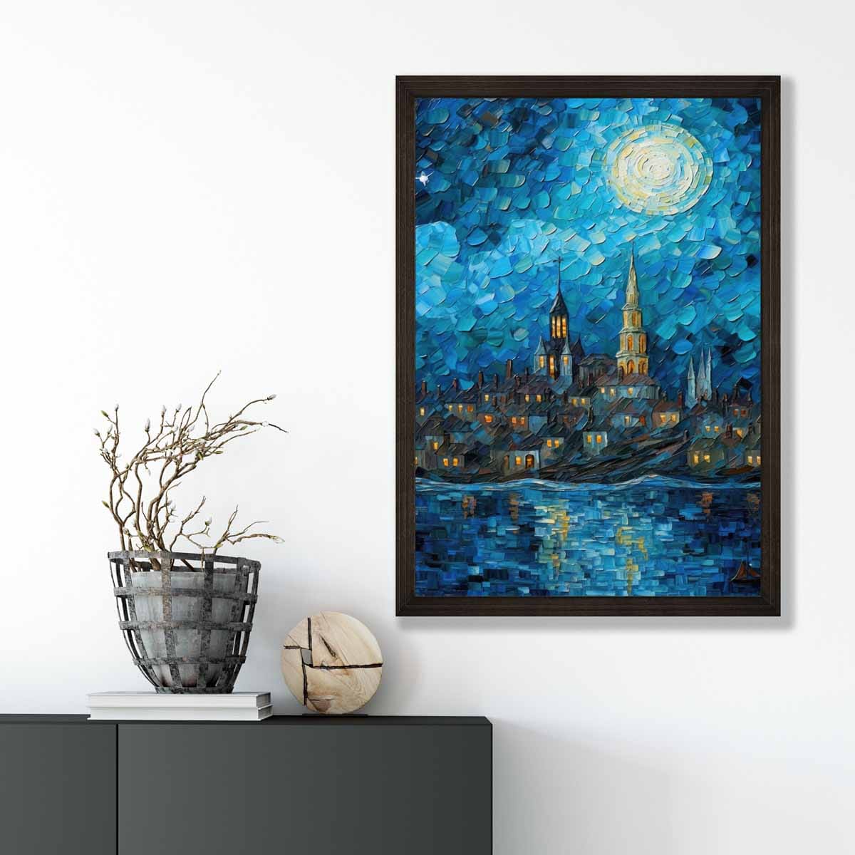 Art Print Nachtlandschap Stad aan het Meer 3