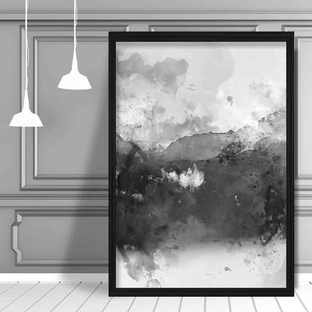 Art Print van Bergen in Zwart en Geel 1