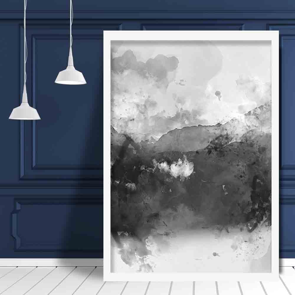 Art Print van Bergen in Zwart en Geel 2