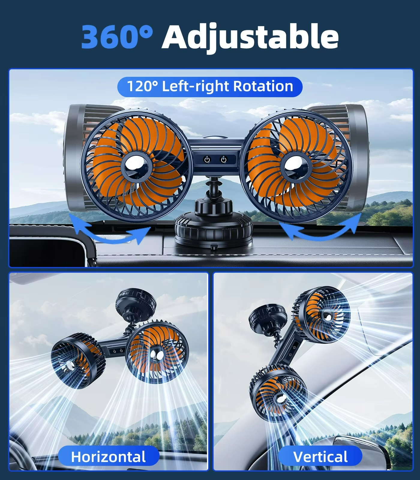 Auto Ventilator met Dubbele Kop en Sterke Zuignap 4