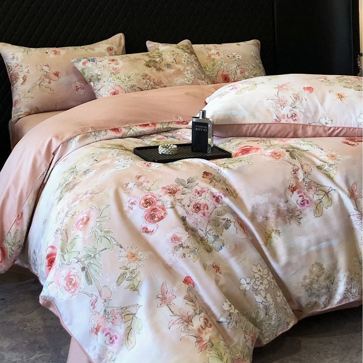 Beddengoedset Dames Katoensatijn Bloemenprint Omkeerbaar 1