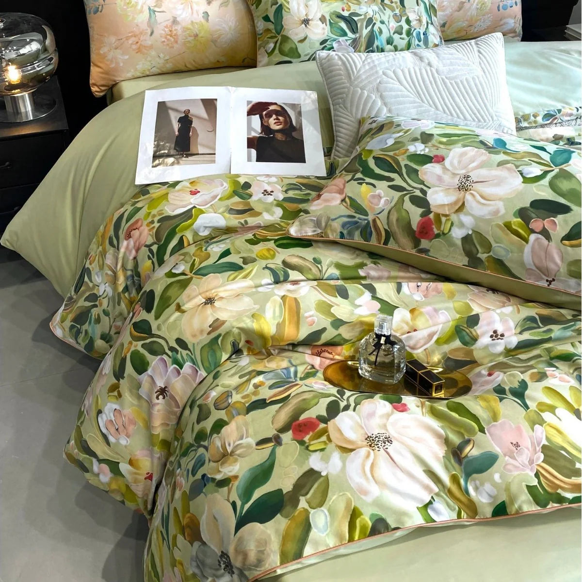 Beddengoedset Dames Katoensatijn Bloemenprint Omkeerbaar 15