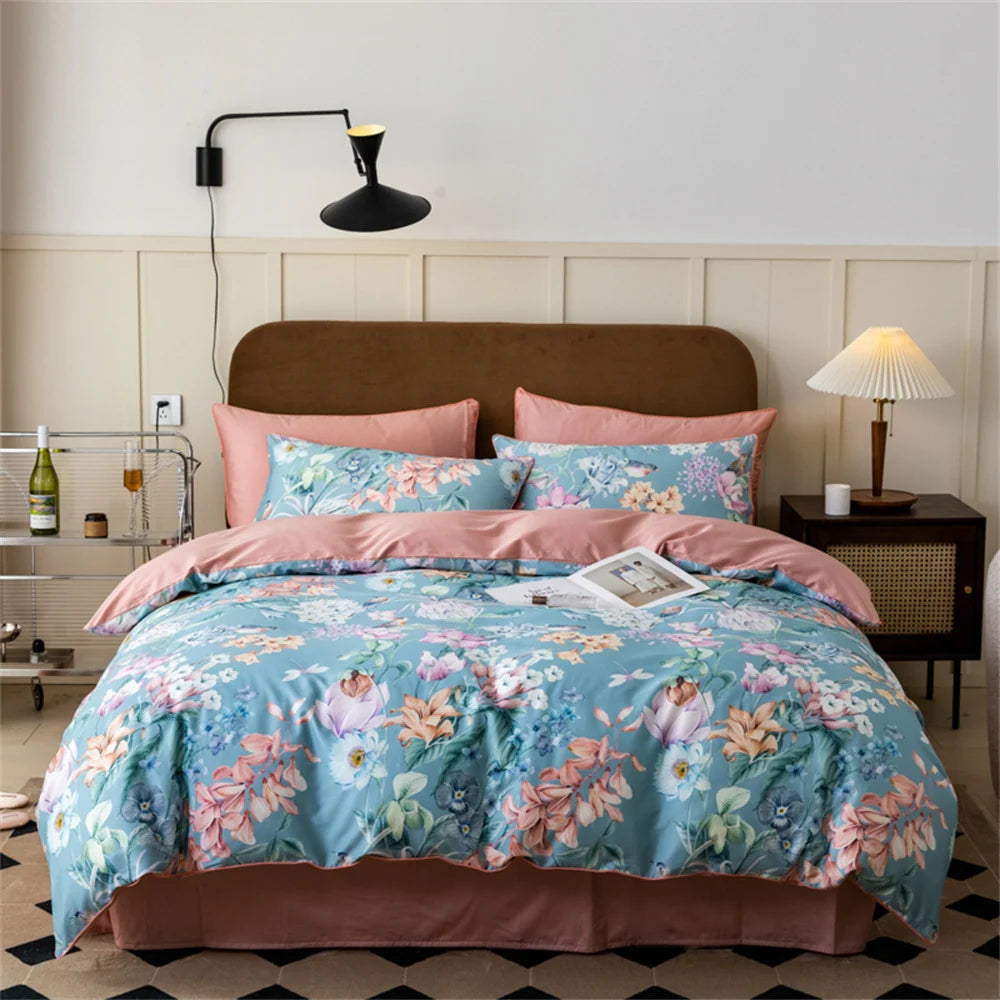 Beddengoedset Dames Katoensatijn Bloemenprint Omkeerbaar 17