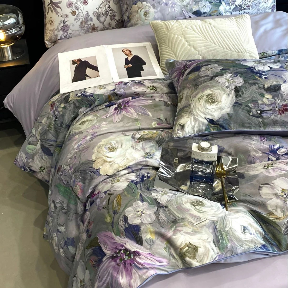 Beddengoedset Dames Katoensatijn Bloemenprint Omkeerbaar 19