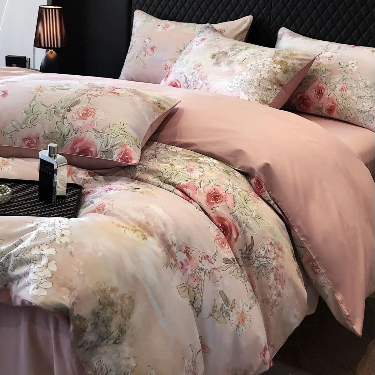 Beddengoedset Dames Katoensatijn Bloemenprint Omkeerbaar 3