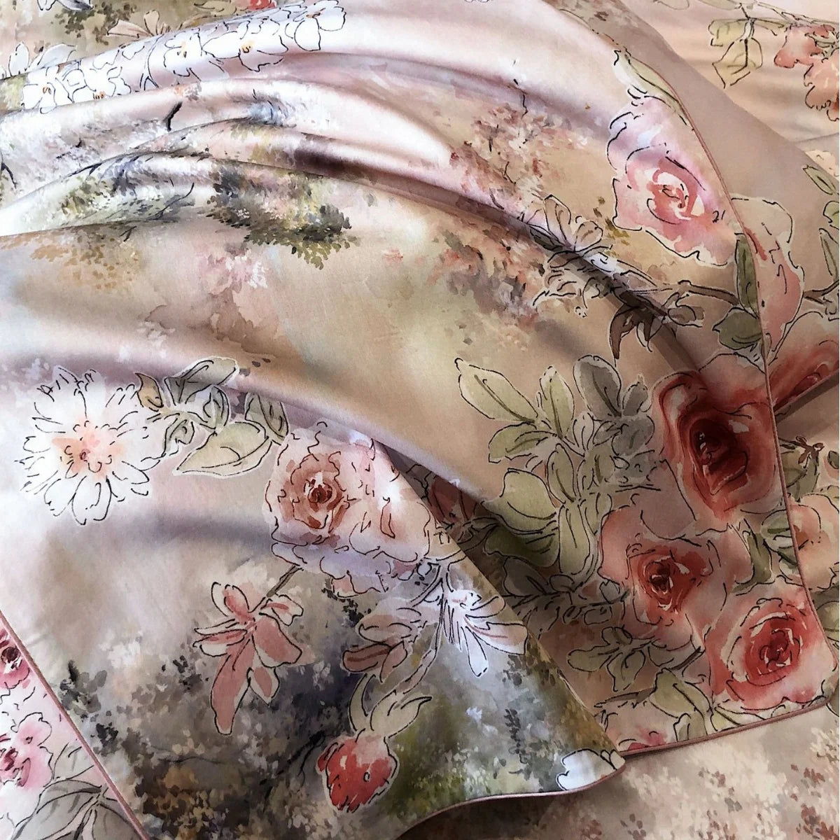 Beddengoedset Dames Katoensatijn Bloemenprint Omkeerbaar 4