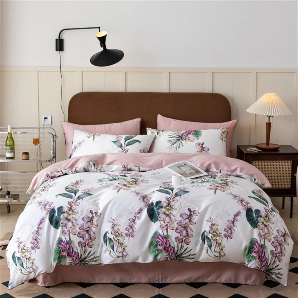Beddengoedset Dames Katoensatijn Bloemenprint Omkeerbaar 8