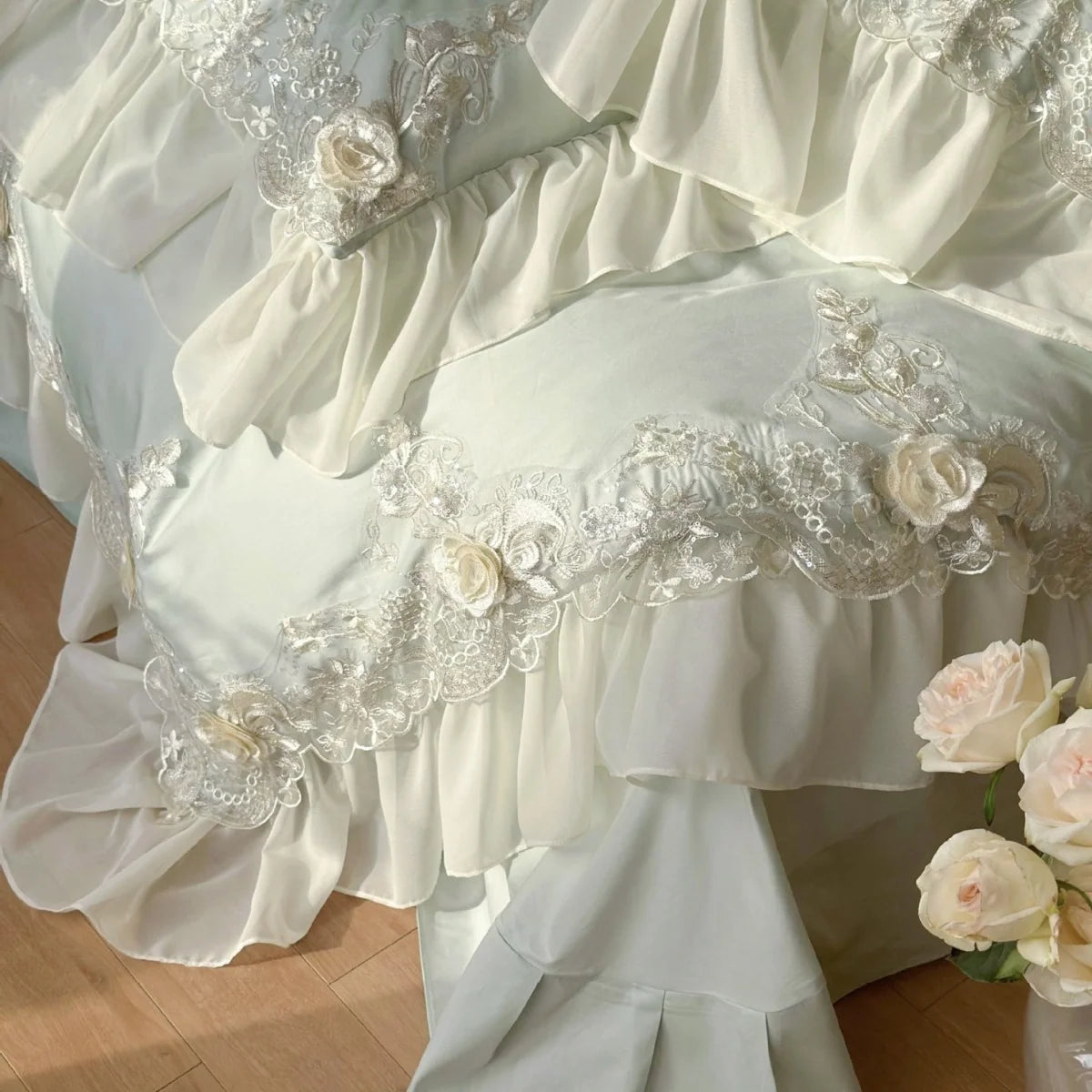 Beddengoedset Dames Romantisch Borduursels Ruches Kant 4