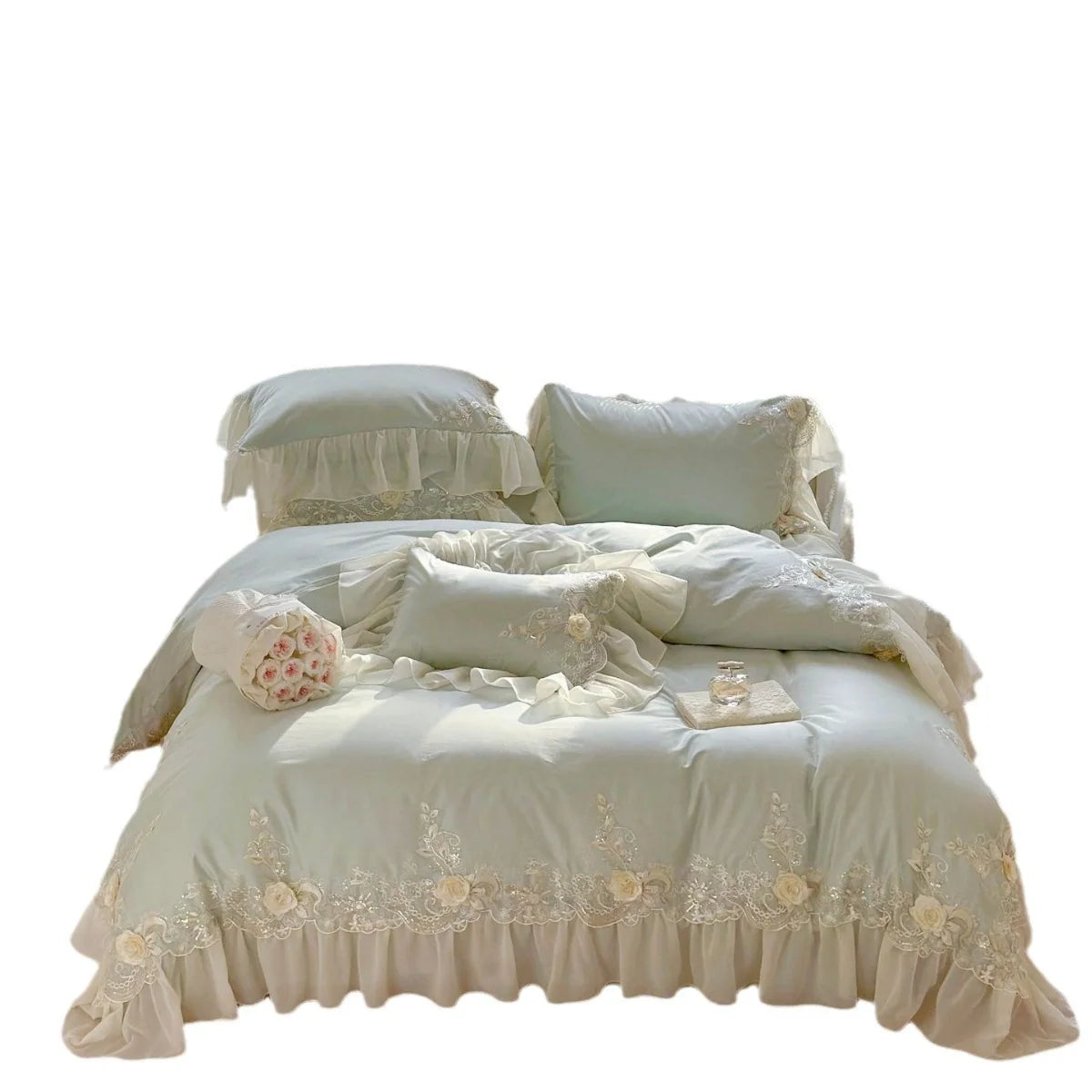 Beddengoedset Dames Romantisch Borduursels Ruches Kant 5