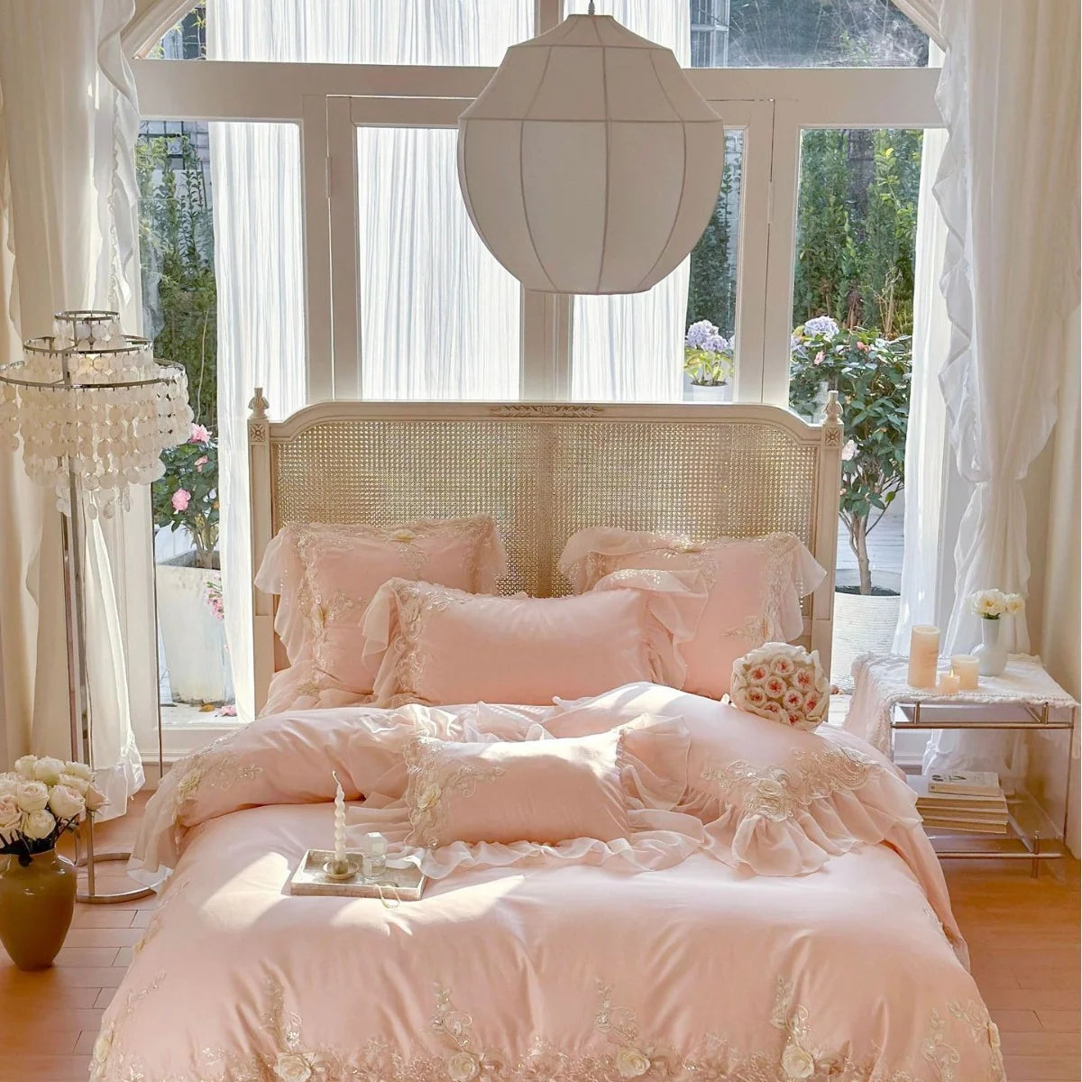 Beddengoedset Dames Romantisch Borduursels Ruches Kant 6