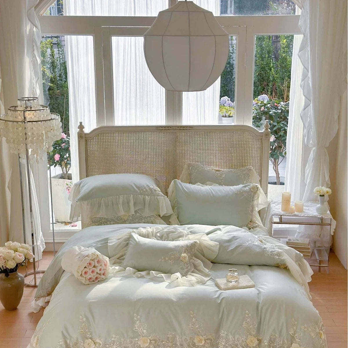 Beddengoedset Dames Romantisch Borduursels Ruches Kant 7