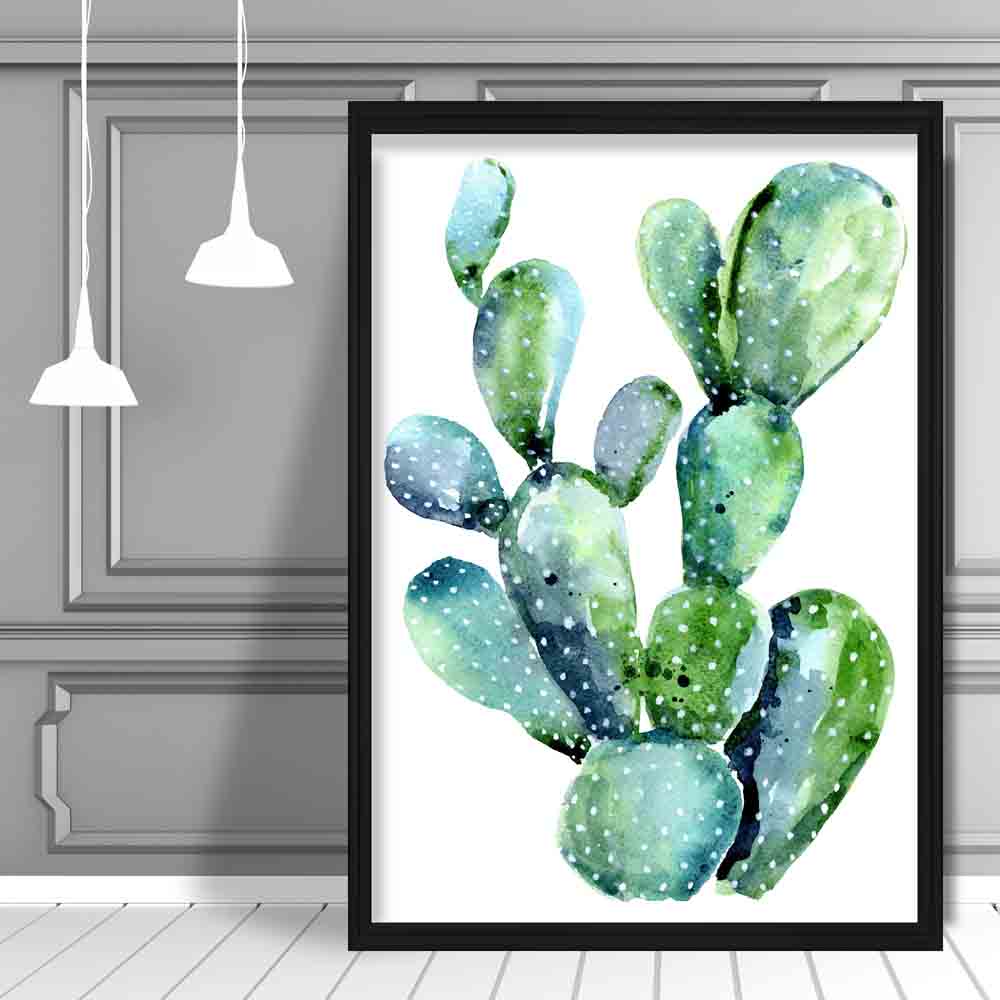 Cactus Aquarelprint Blauwgroen 1