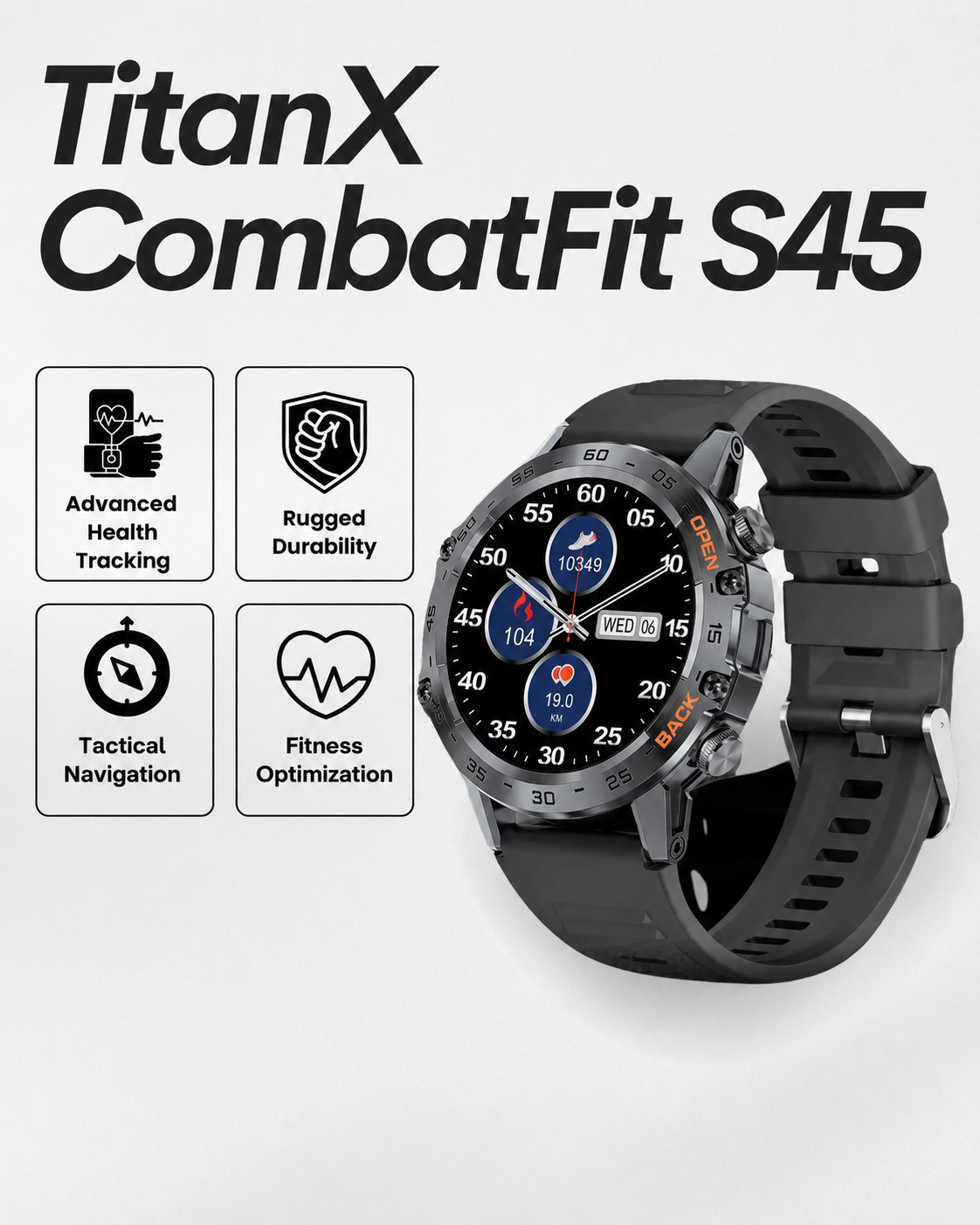 TitanX CombatFit S45 Heren Smartwatch met GPS