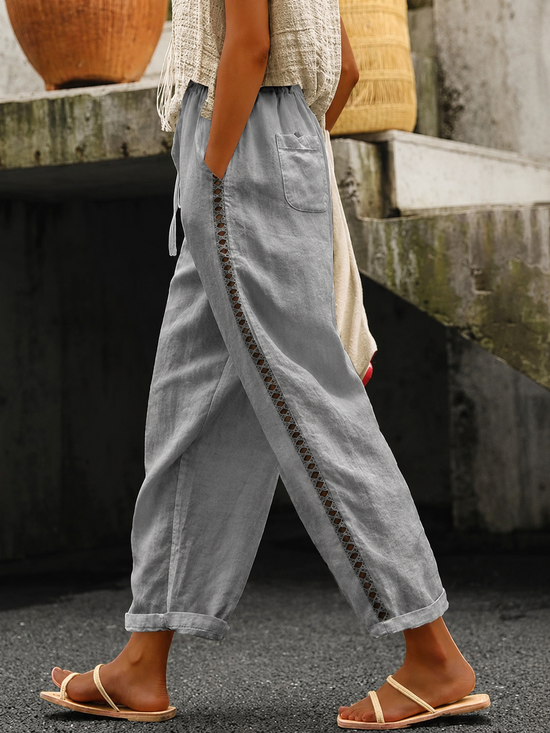 Dames Crop Broek Met Elastische Taille Casual Chic