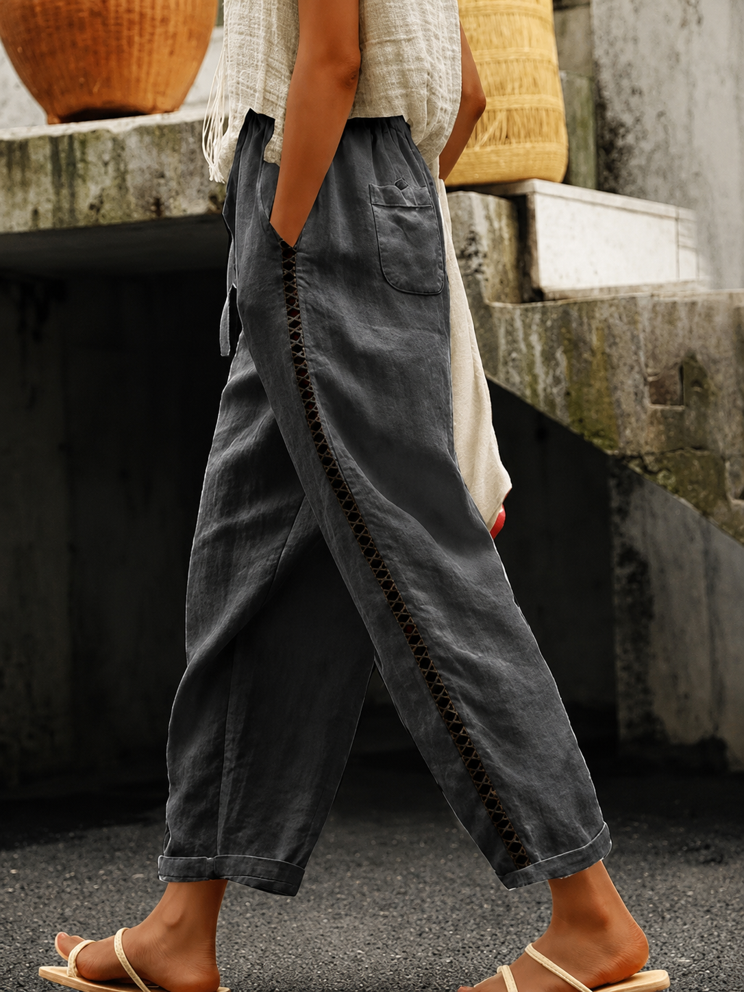 Dames Crop Broek Met Elastische Taille Casual Chic