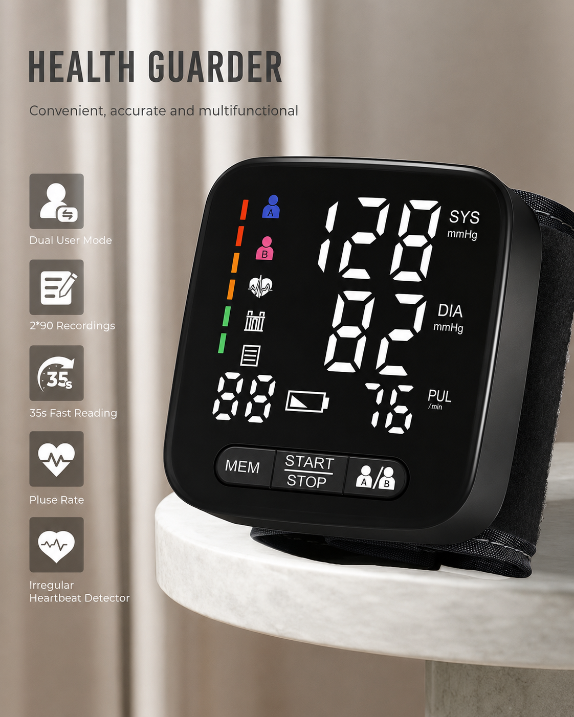 Polsbloeddrukmeter Compact Voor Nauwkeurige Bloeddruk Meten