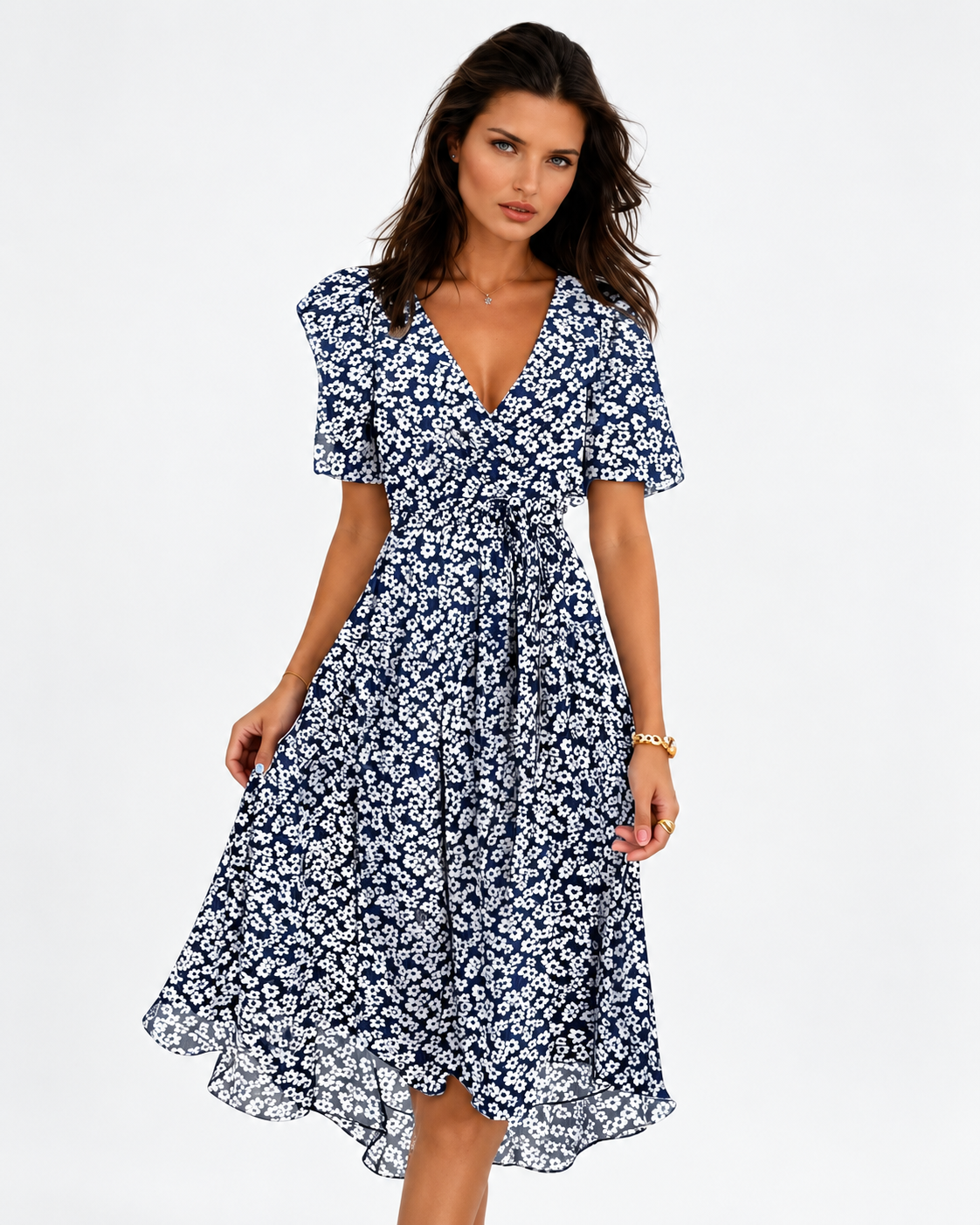 Vrouwen Korte Mouw Jurk Elegante Stijl Luchtig Materiaal