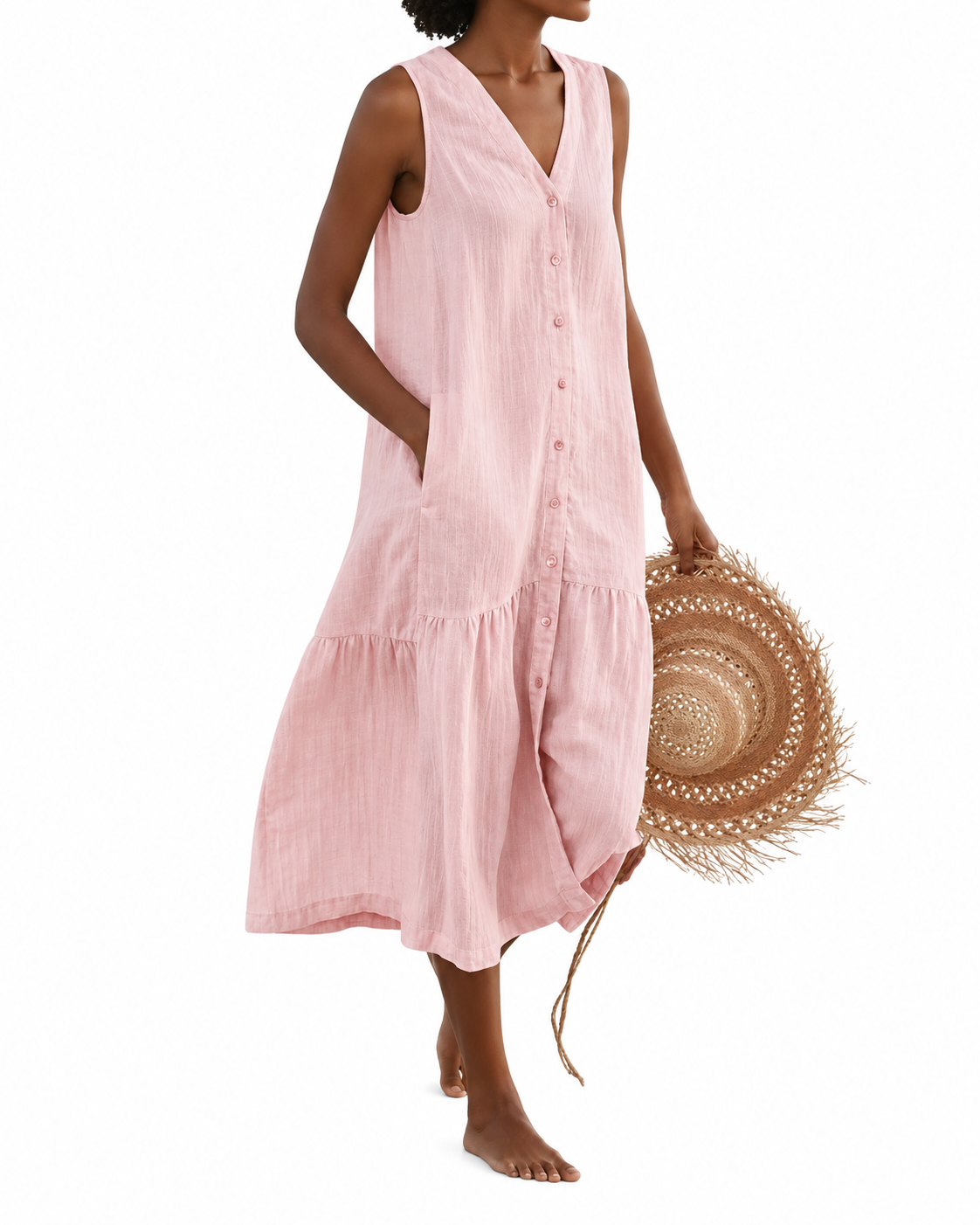 Dames V-Ausschnitt Kleid Casual Luchtig