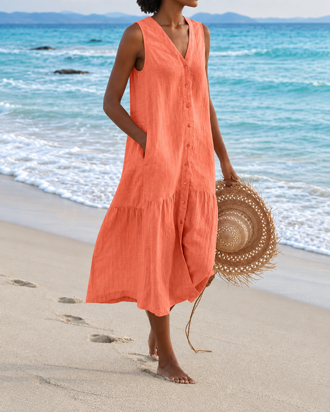 Dames V-Ausschnitt Kleid Casual Luchtig