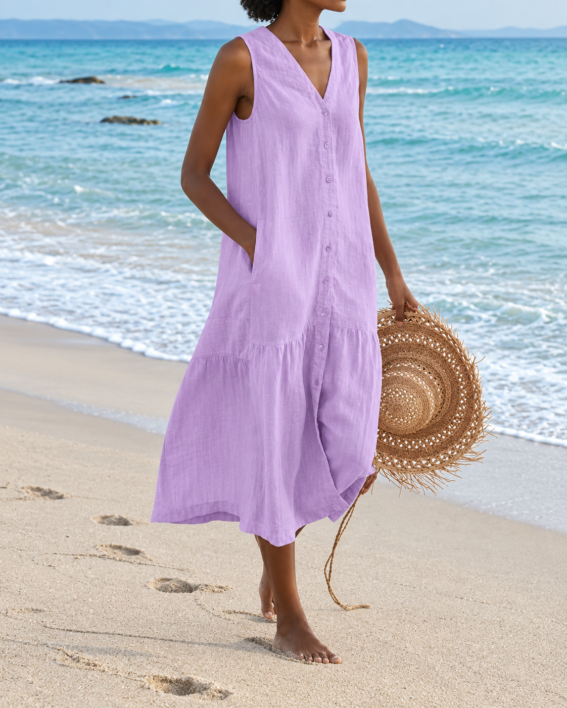 Dames V-Ausschnitt Kleid Casual Luchtig