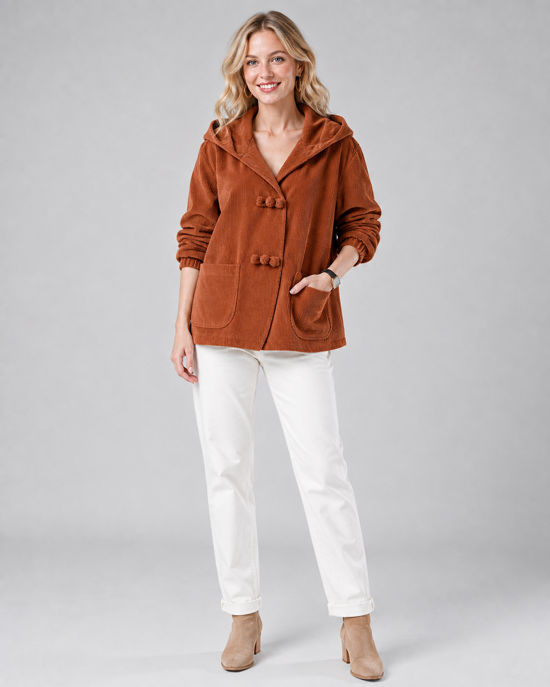 Dames Casual Denimjas met Capuchon en Chinese Knopen